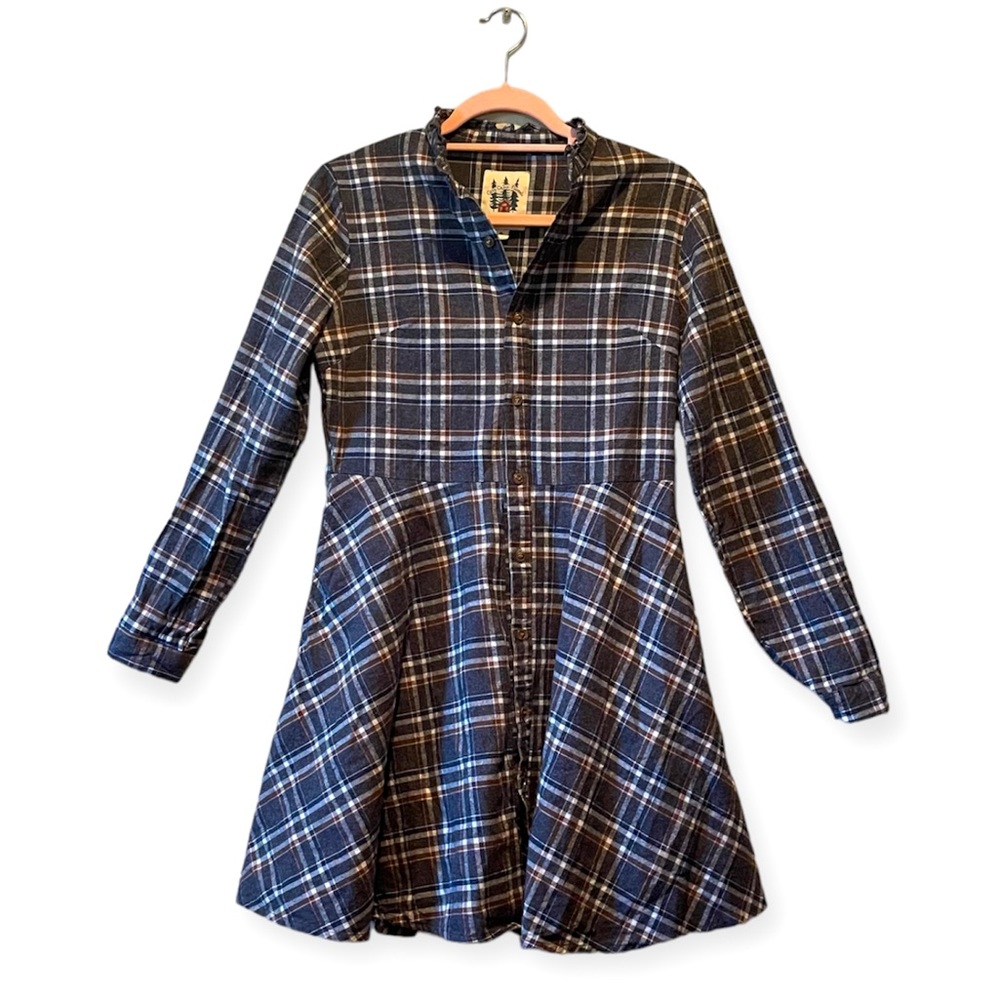 Kiel James Patrick Cozy Cabin Flannel Gray Plaid Shirt Dress
Button Front Sz S